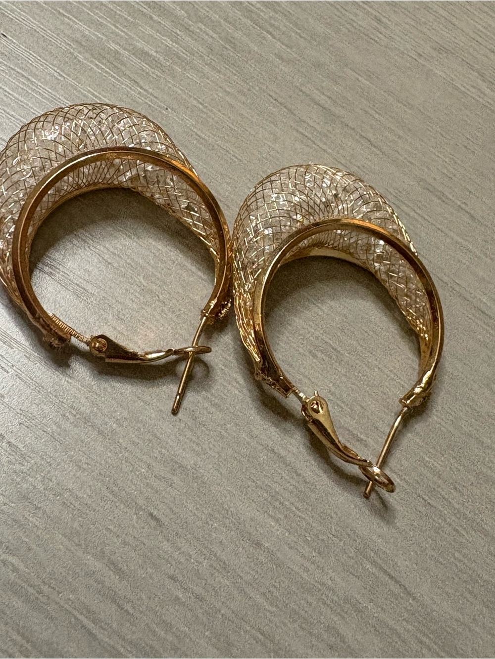 Gold plated over sterling silver  Textured Hoop Earrings - Women‎ Jewelry
